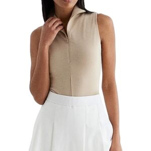 Express Body Contour Stretch Cotton Quarter Zip Bodysuit Womens Size XL Beige